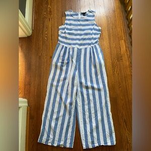 Ashley Stewart Blue and White Striped Linen Jumpsuit size 20